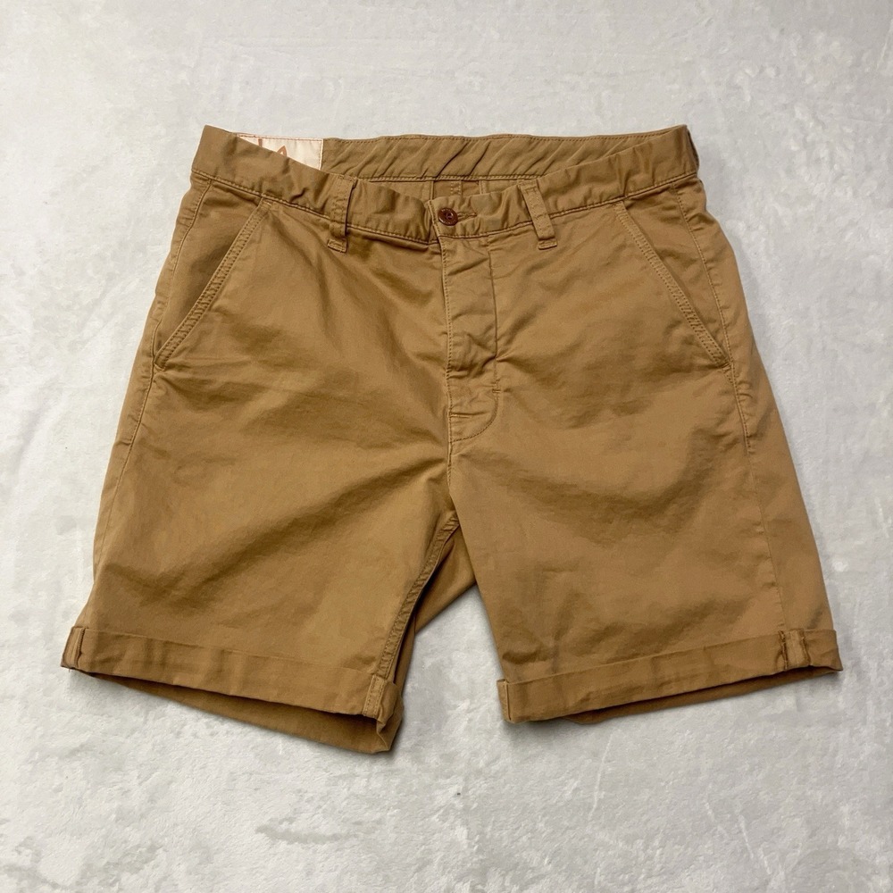 Nudie Jeans Co Luke Chino Shorts Mens 30 Fit 32 Camel Brown Camp Cotton‎ 1010817